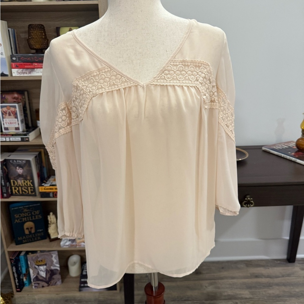LAUREN CONRAD | Elegant Cream Blouse Small